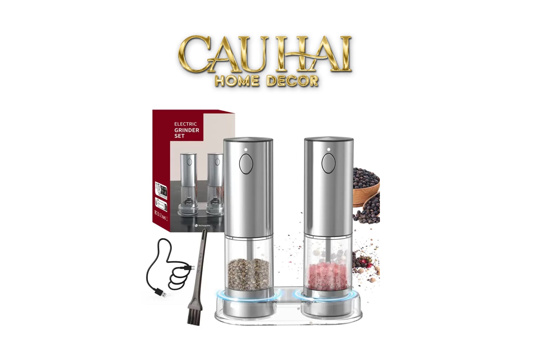 Set 2 Máy Xay Điện Electric Pepper & Salt Grinder Set