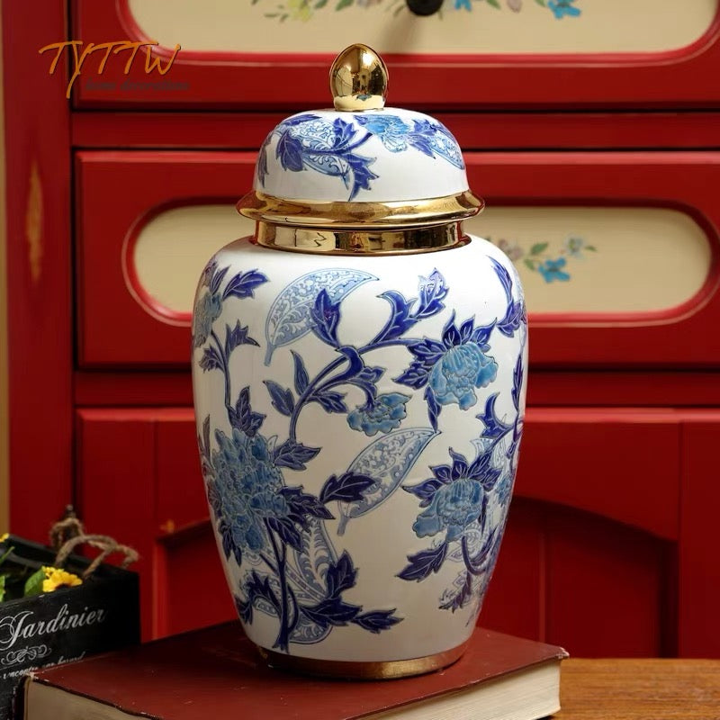 Bình Hoa Gốm Sứ Men Lam - Azure Dynasty Ginger Jar H40*22*14
