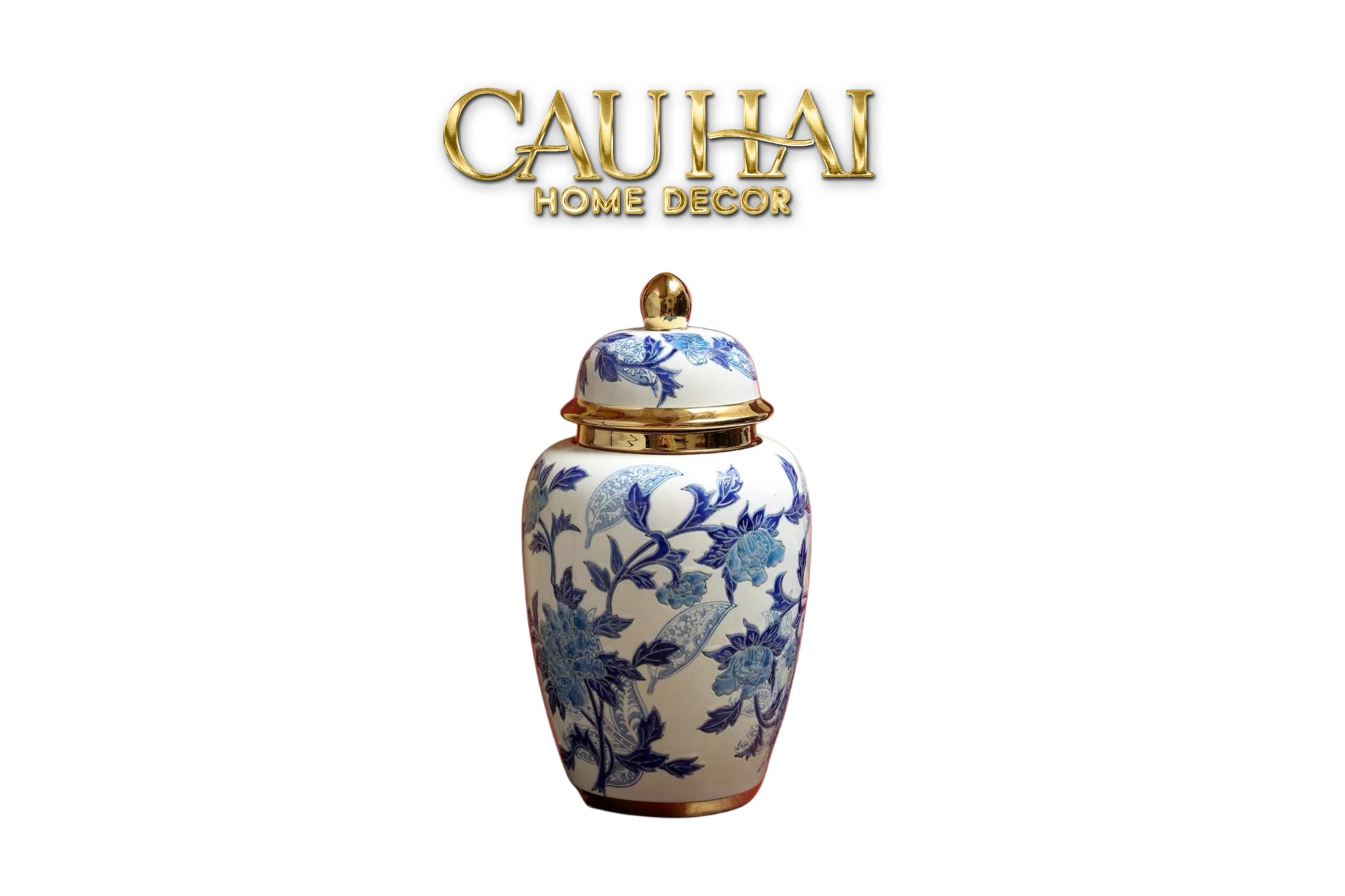 Bình Hoa Gốm Sứ Men Lam - Azure Dynasty Ginger Jar H40*22*14