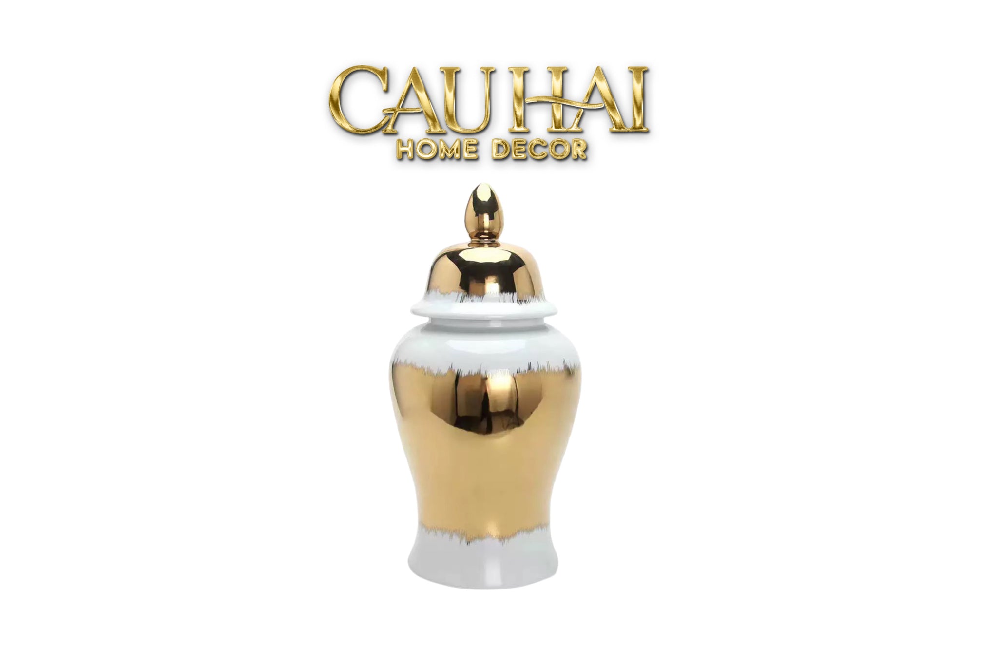 Maison Couture - Bình Hoa Sứ Trắng Mạ Vàng  - La Dune Dorée 35x17x17