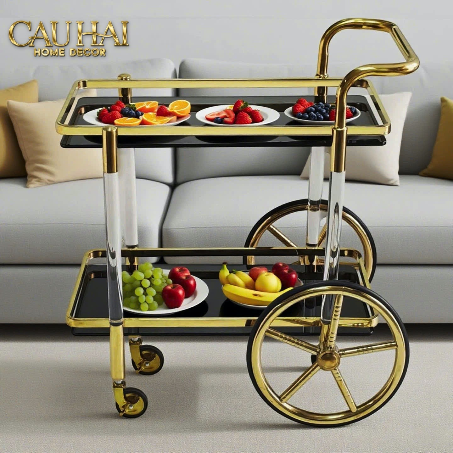 Home Couture - Xe Đẩy Quầy Bar Car Hemingway Trolley - Black Mirror