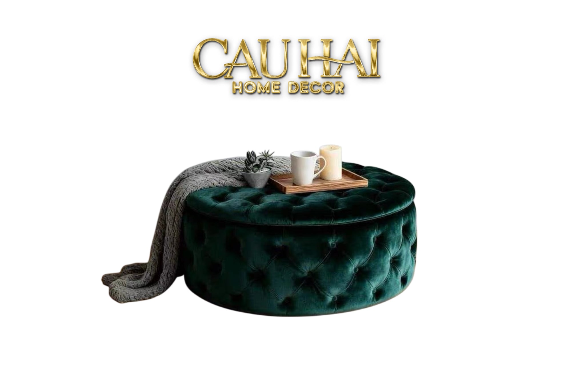 Ghế Đôn Nhung Tròn Chester Époque Emerald 90x40