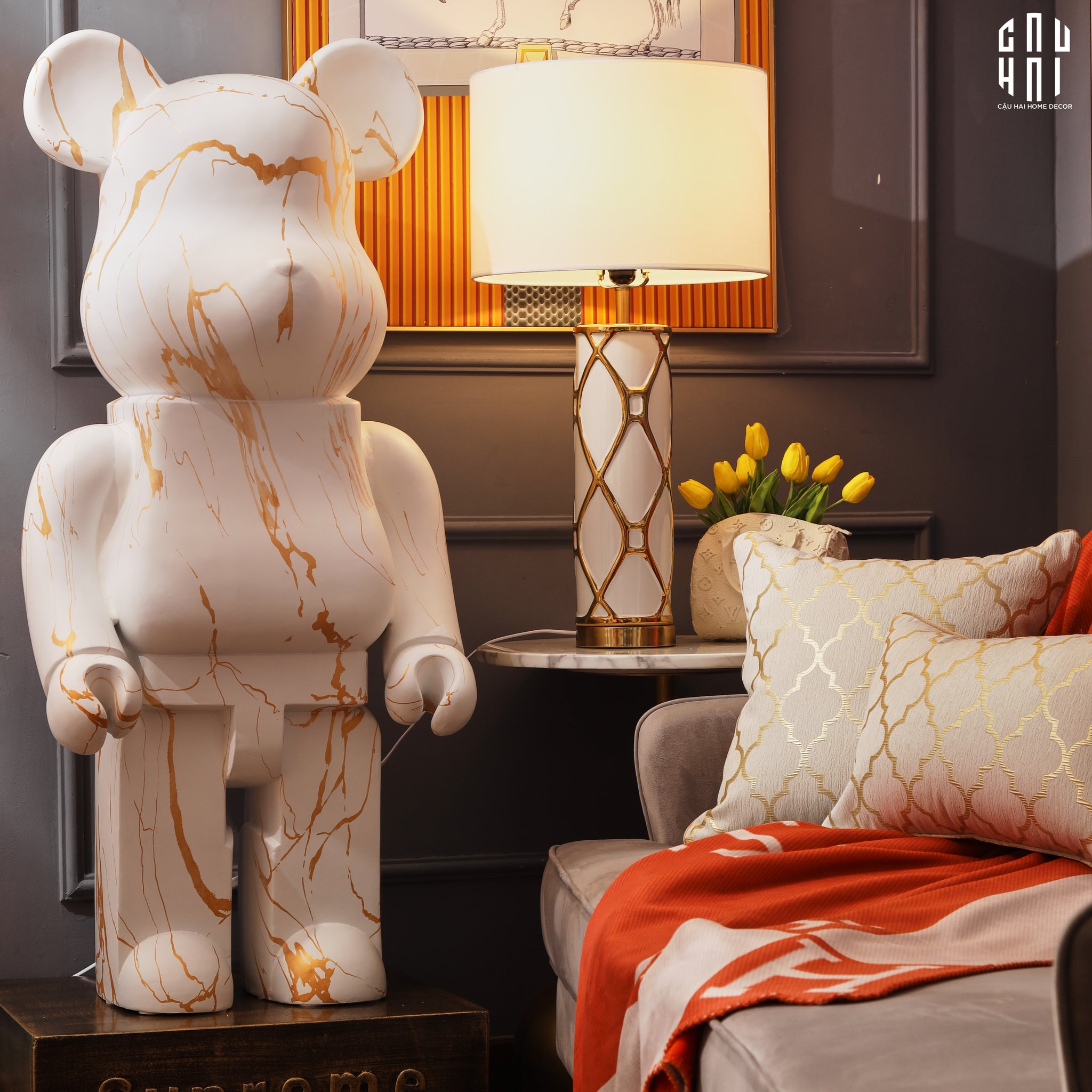 TƯỢNG BEAR BRICK MARBLE 120CM - CẬU HAI HOME DECOR