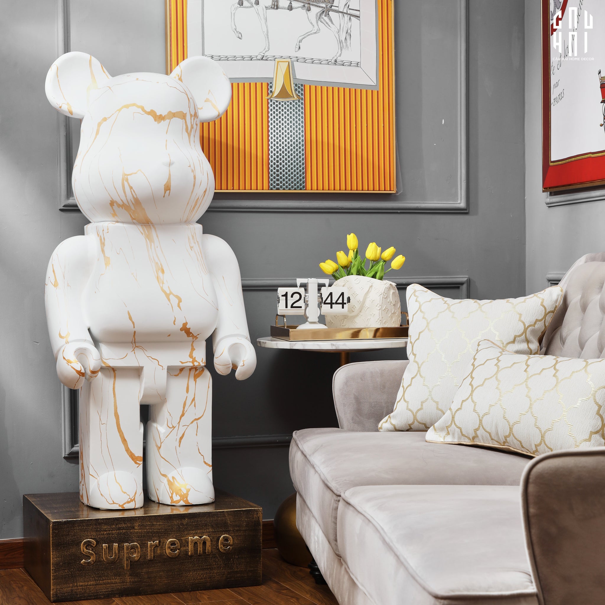 TƯỢNG BEAR BRICK MARBLE 120CM - CẬU HAI HOME DECOR