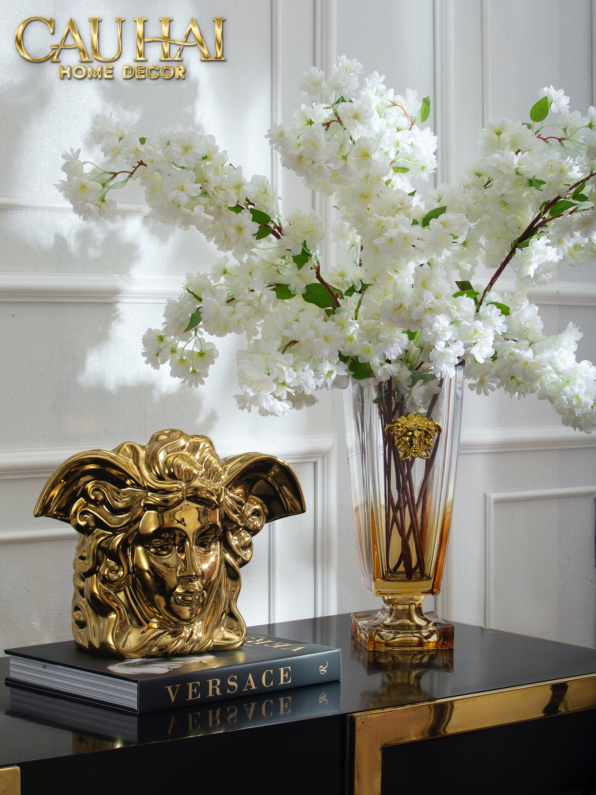 HOME COUTURE - BÌNH HOA CRYSTAL CHAMPAGE MEDUSA H36-CẬU HAI HOME DECOR