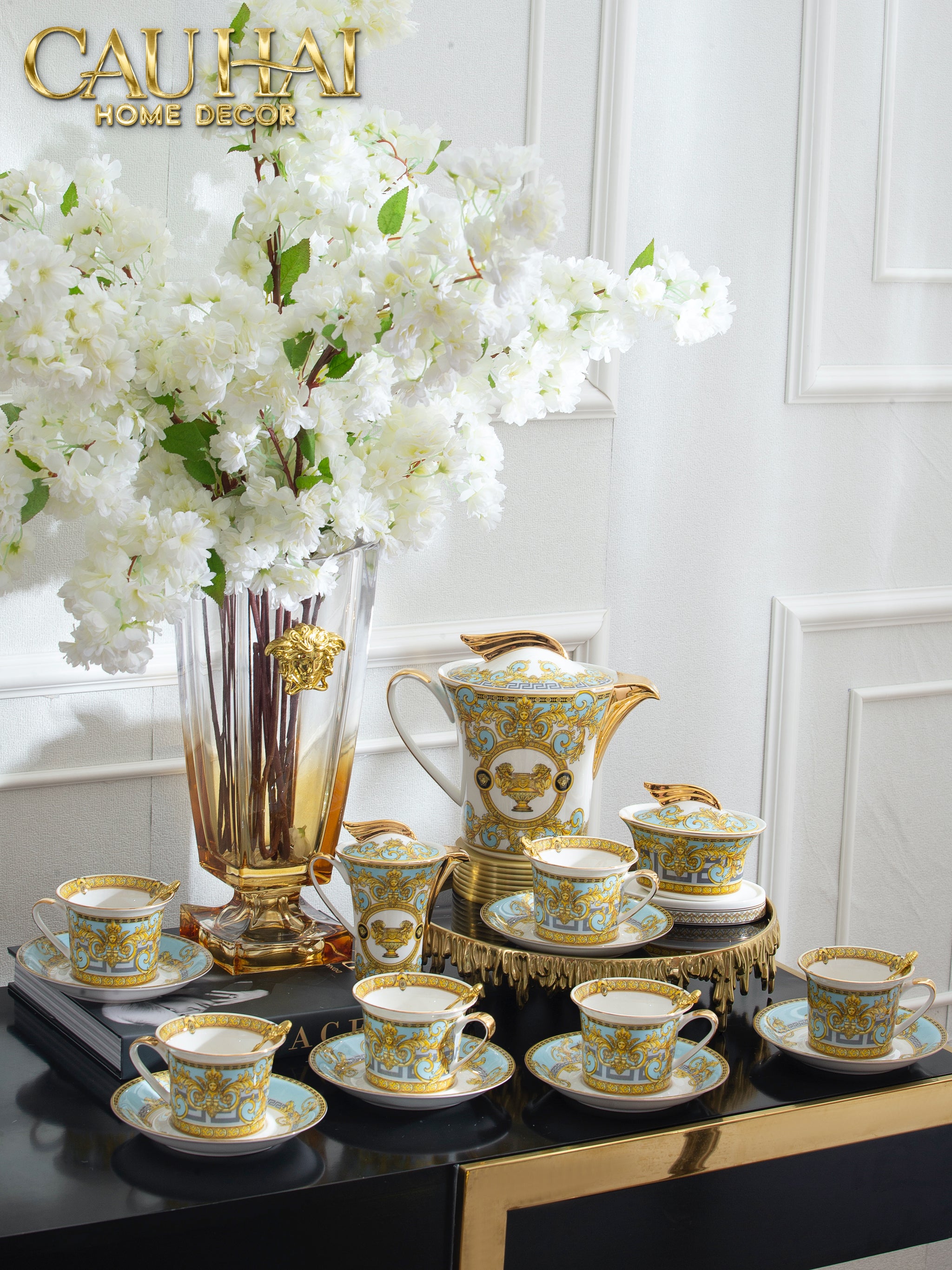 HOME COUTURE - SET BÌNH TRÀ BLUE BAROCCO FULL BOX SS25-CẬU HAI HOME DECOR