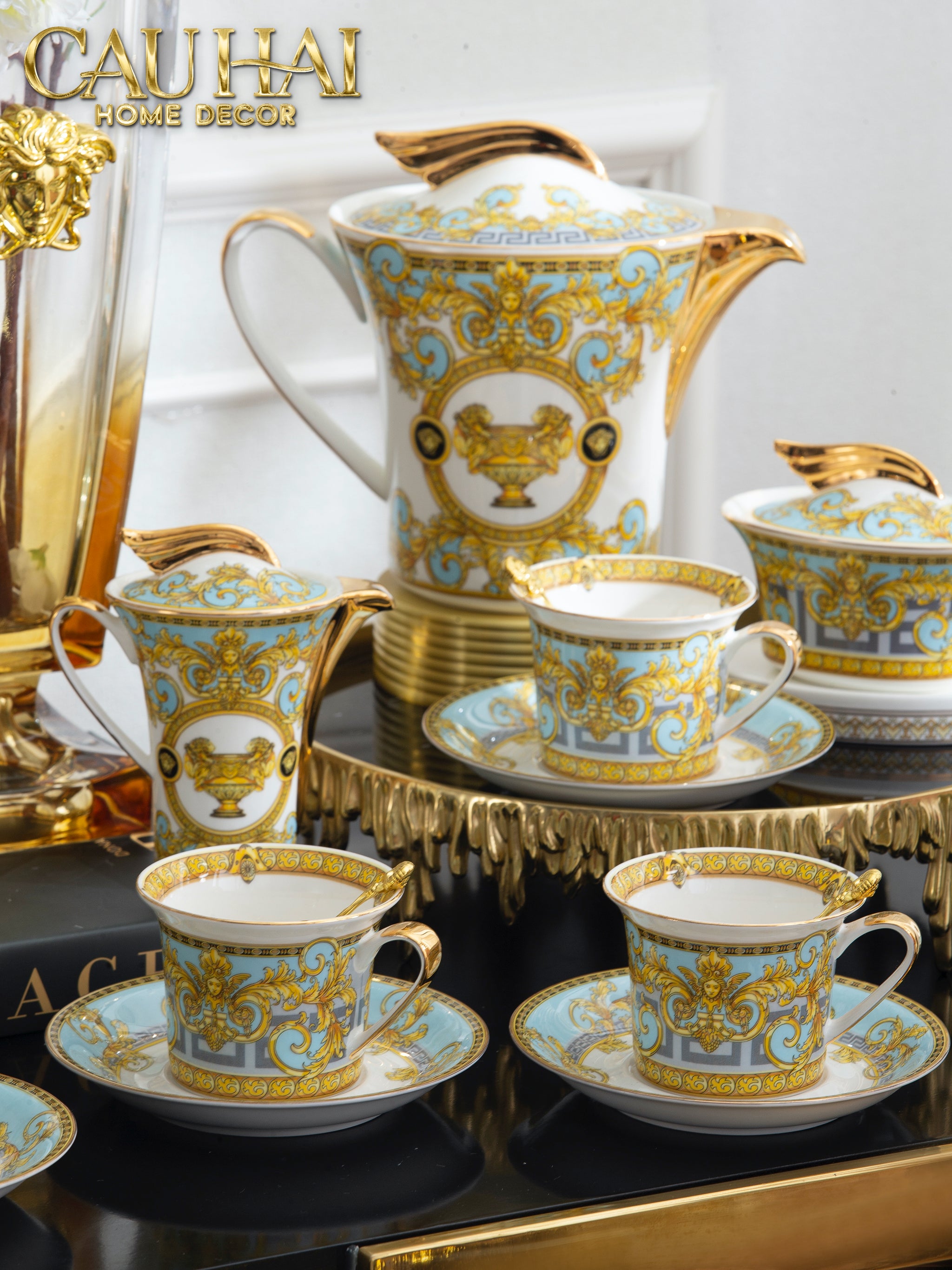 HOME COUTURE - SET BÌNH TRÀ BLUE BAROCCO FULL BOX SS25-CẬU HAI HOME DECOR