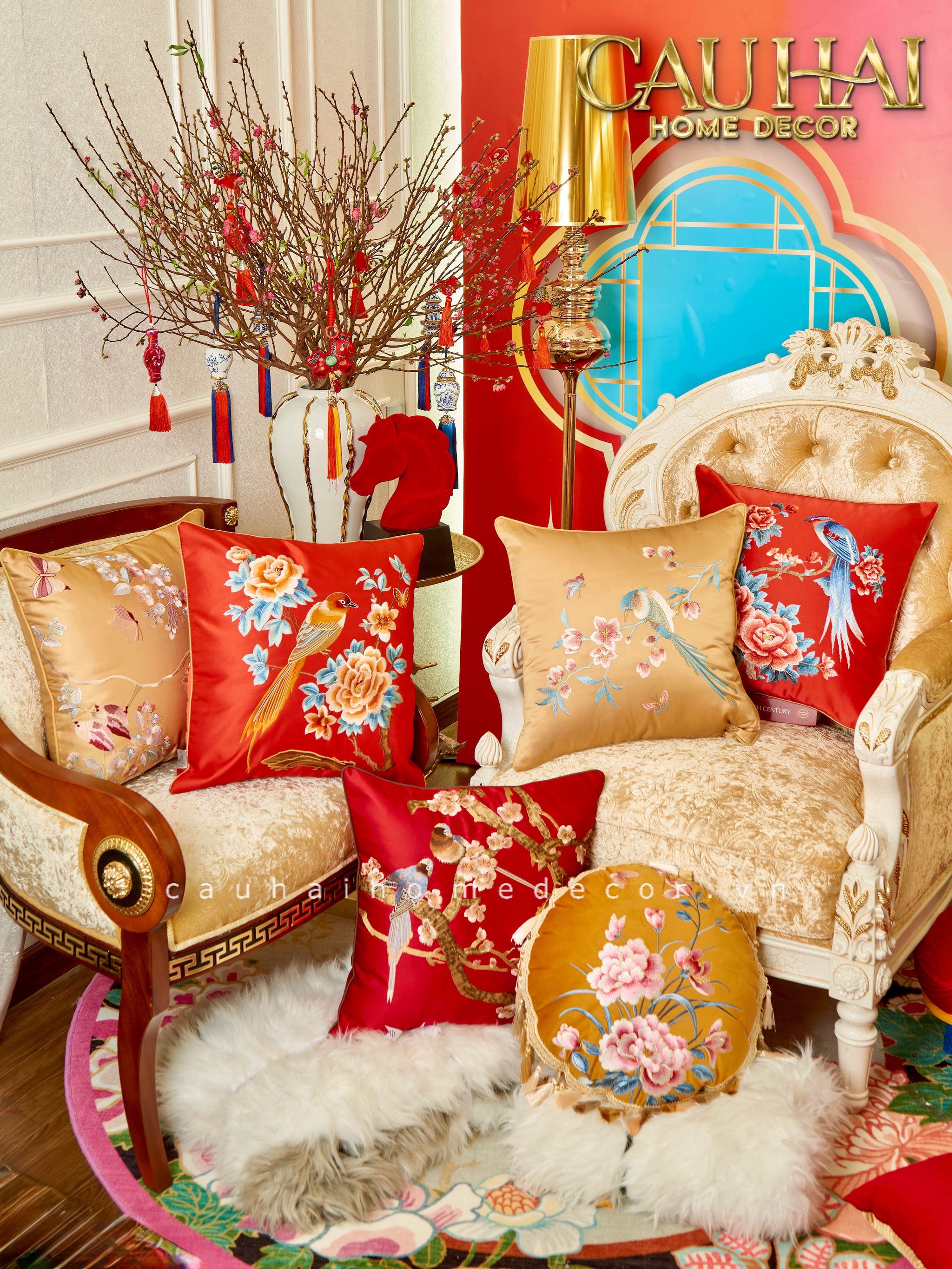 Tết Couture - Gối Nhung Thêu Kim Hoa Đình  45