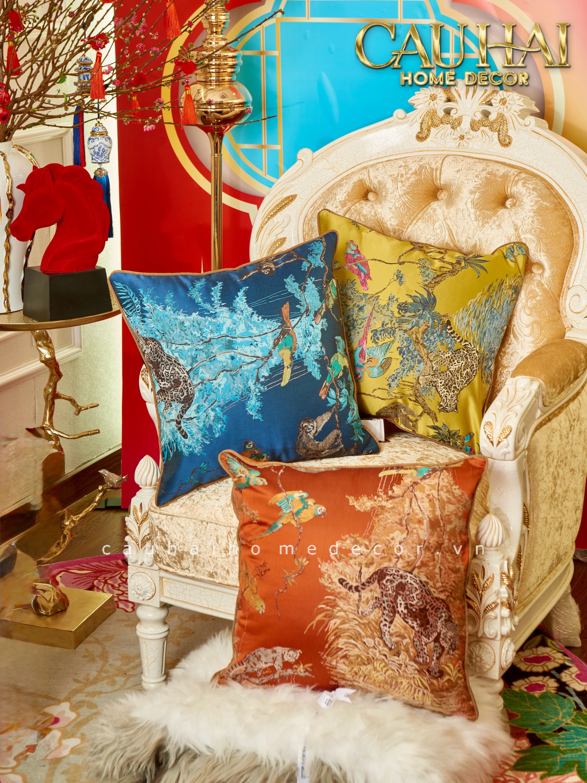 Tết Couture - Vỏ Gối Lụa Jacquard Giang Sơn Gấm Vóc 45