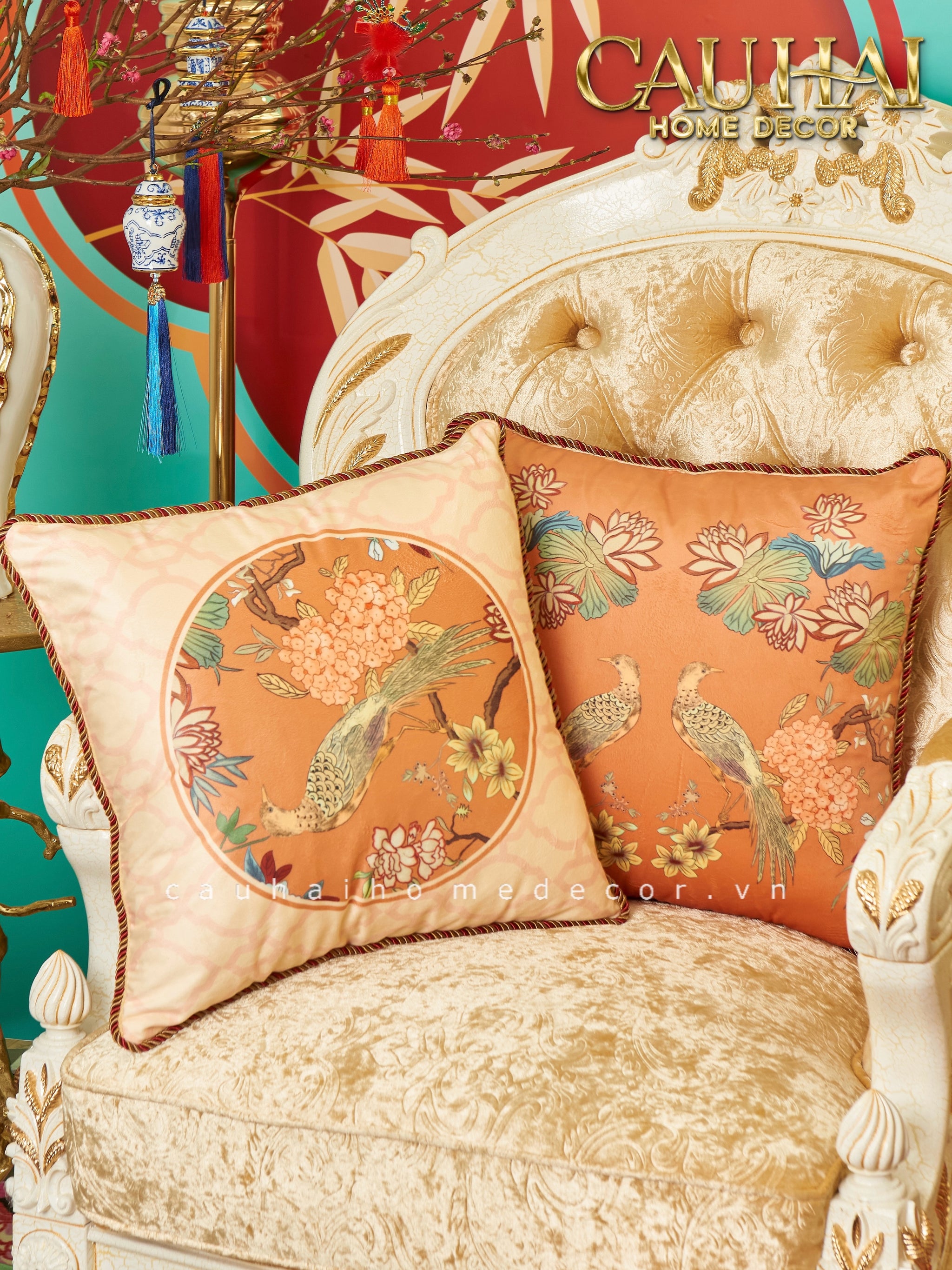 Tết Couture - Vỏ Gối Nhung Heirloom  Bird of Dynasty 45