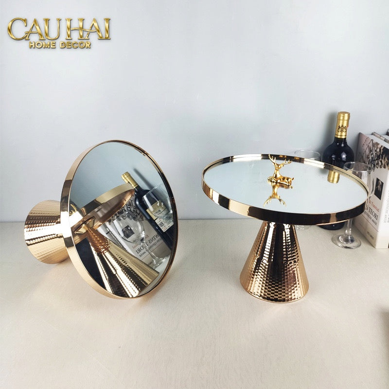 KHAY GƯƠNG TRÒN GOLD LUXOR PEDESTAL H13/15