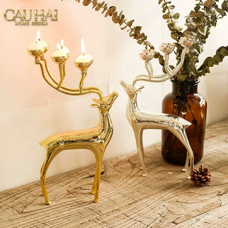 HOME COUTURE - ĐẾ NẾN HƯƠU LUMIÈRE DU CERF – GILDED CANDLE HOLDER ELK