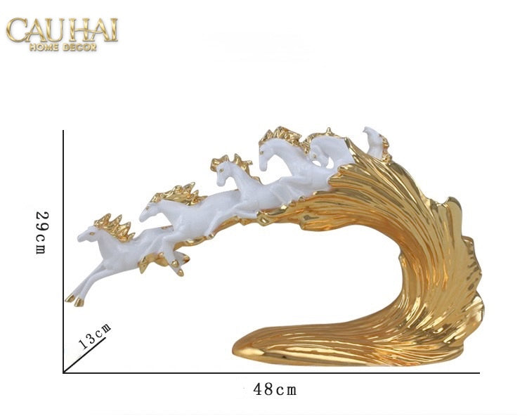 Tượng Ngựa Ceramic Vague de Fortune D'Or 48x10x29