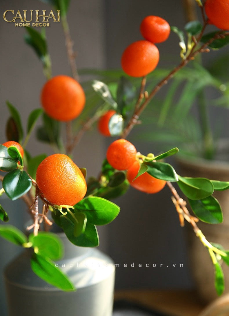 Set 2 Cành Quả Quýt Tangerines Ember/Amber - CẬU HAI HOME DECOR