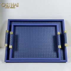 Khay Da Đan Woven Royal Indigo Blue Leather Trays 35X48-KHAY TRANG TRÍ-CẬU HAI HOME DECOR
