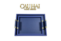 Khay Da Đan Woven Royal Indigo Blue Leather Trays 35X48-KHAY TRANG TRÍ-CẬU HAI HOME DECOR
