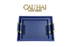 Khay Da Đan Woven Royal Indigo Blue Leather Trays 35X48-KHAY TRANG TRÍ-CẬU HAI HOME DECOR