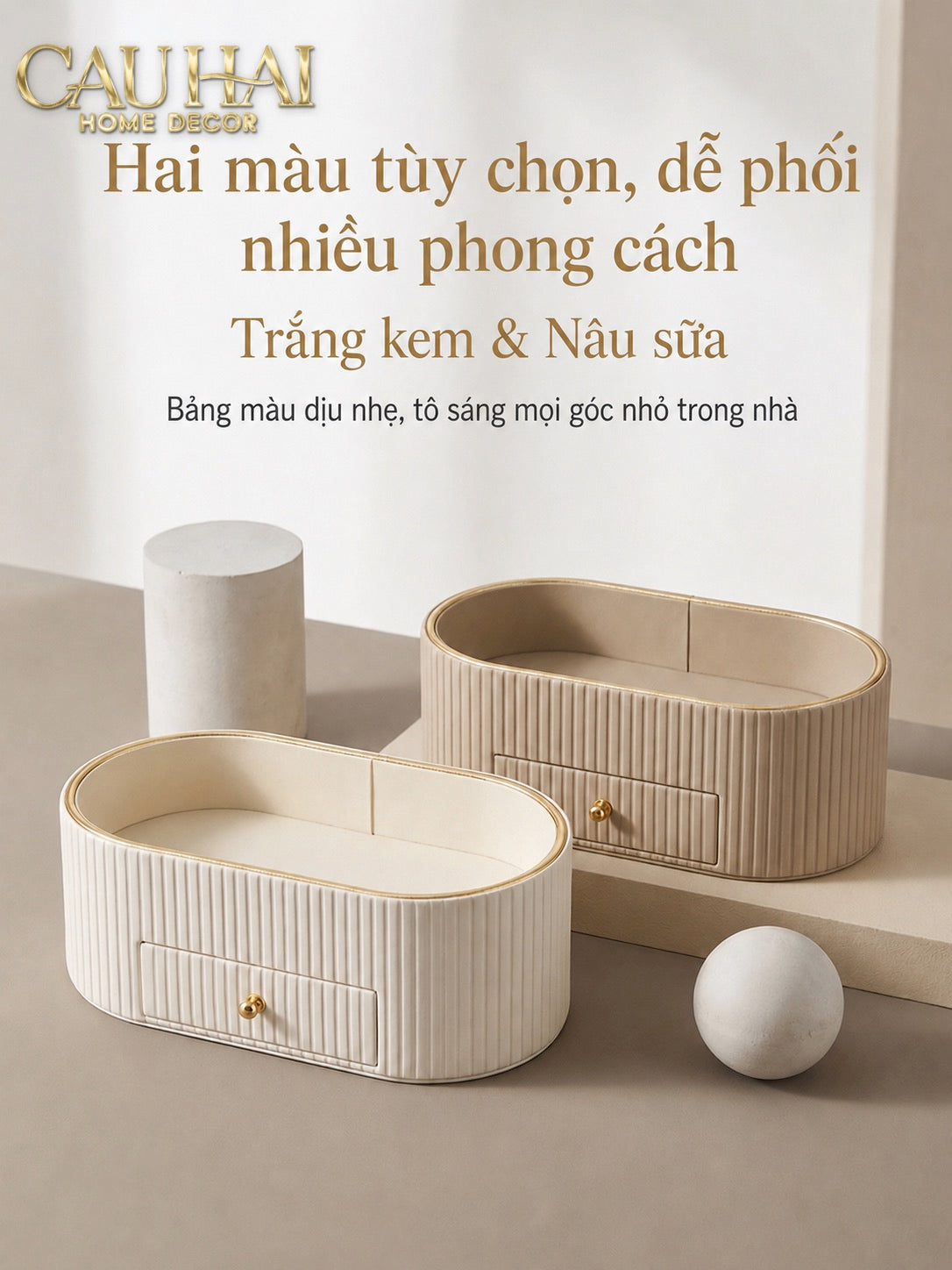 Khay Trang Sức Oval Stag Antler Atelier Cream 28.5x15.3x10-Khay Trang Sức-CẬU HAI HOME DECOR