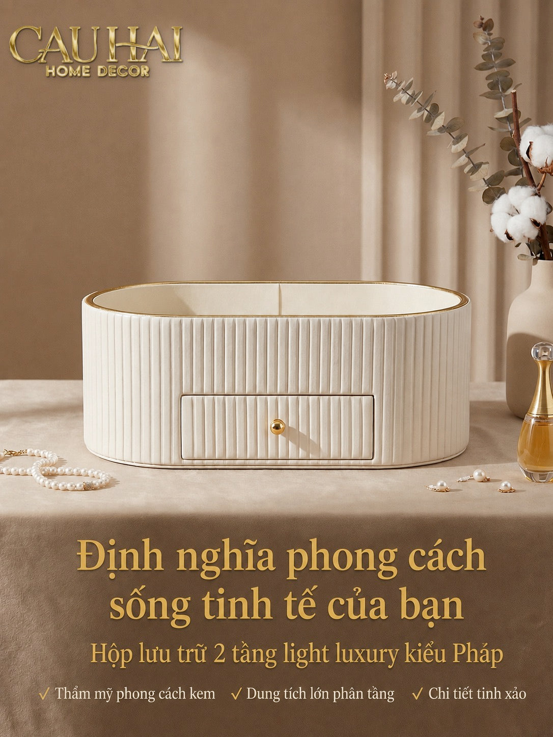 Khay Trang Sức Oval Stag Antler Atelier Cream 28.5x15.3x10-Khay Trang Sức-CẬU HAI HOME DECOR