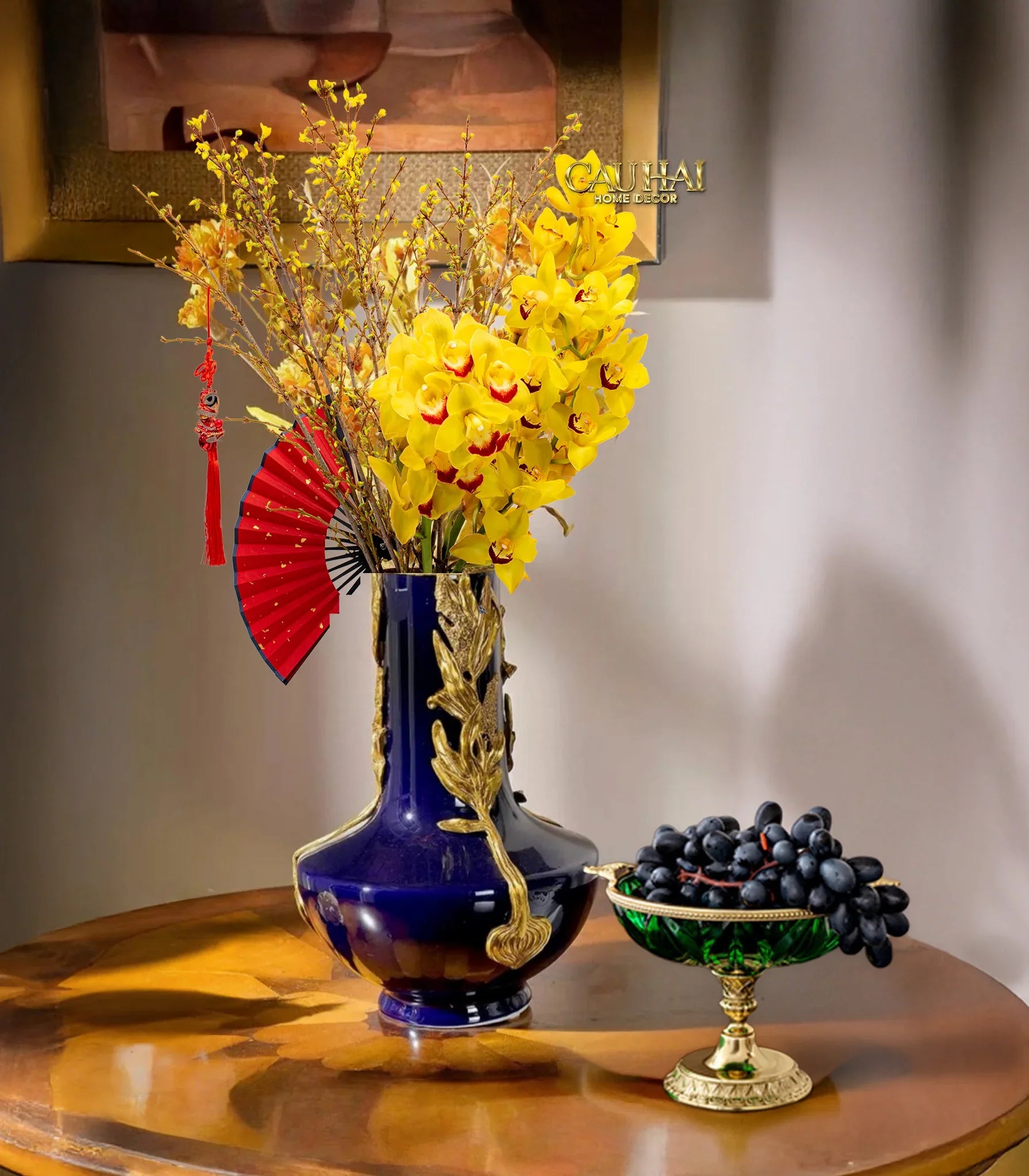 Maison Couture - Bình Hoa Imperium Empire Divine Vase - Laurel Amphora Miniature – Imperial Cobalt 30x21x21-Bình Hoa-CẬU HAI HOME DECOR