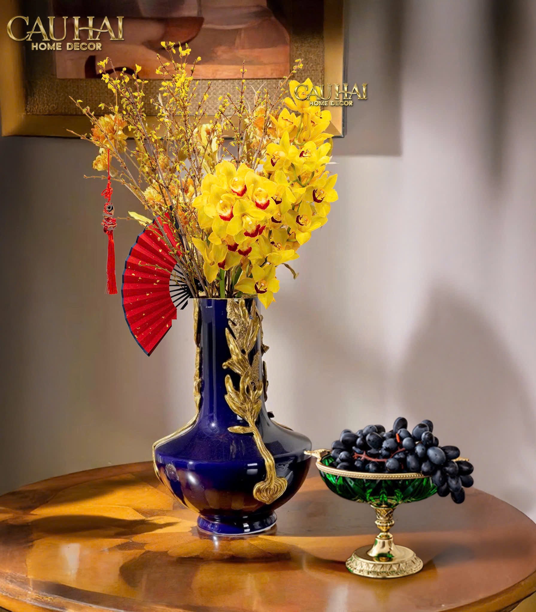 Maison Couture - Bình Hoa Imperium Empire Divine Vase - Laurel Amphora Miniature – Imperial Cobalt 30x21x21-Bình Hoa-CẬU HAI HOME DECOR