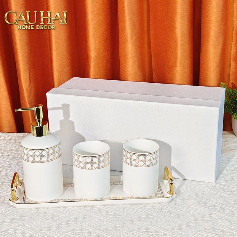 Maison Couture - Set Nhà Tắm D.O Blanc Perle Cannage 4Pcs - CẬU HAI HOME DECOR