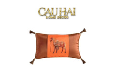 Maison Couture - Gối Nhung Chenille Cao Cấp Signature Orange Cheval Équestre 30x50 Corner Tassel-VỎ GỐI-CẬU HAI HOME DECOR
