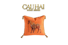 Maison Couture - Gối Nhung Chenille Cao Cấp Signature Orange Cheval Équestre 30x50 Corner Tassel-VỎ GỐI-CẬU HAI HOME DECOR