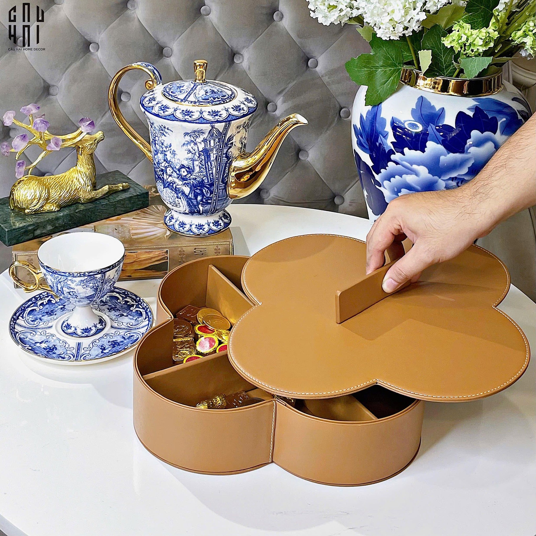 Fêtes Couture - Khay Mứt Da Lux Leather Terra Fleur Louis - CẬU HAI HOME DECOR