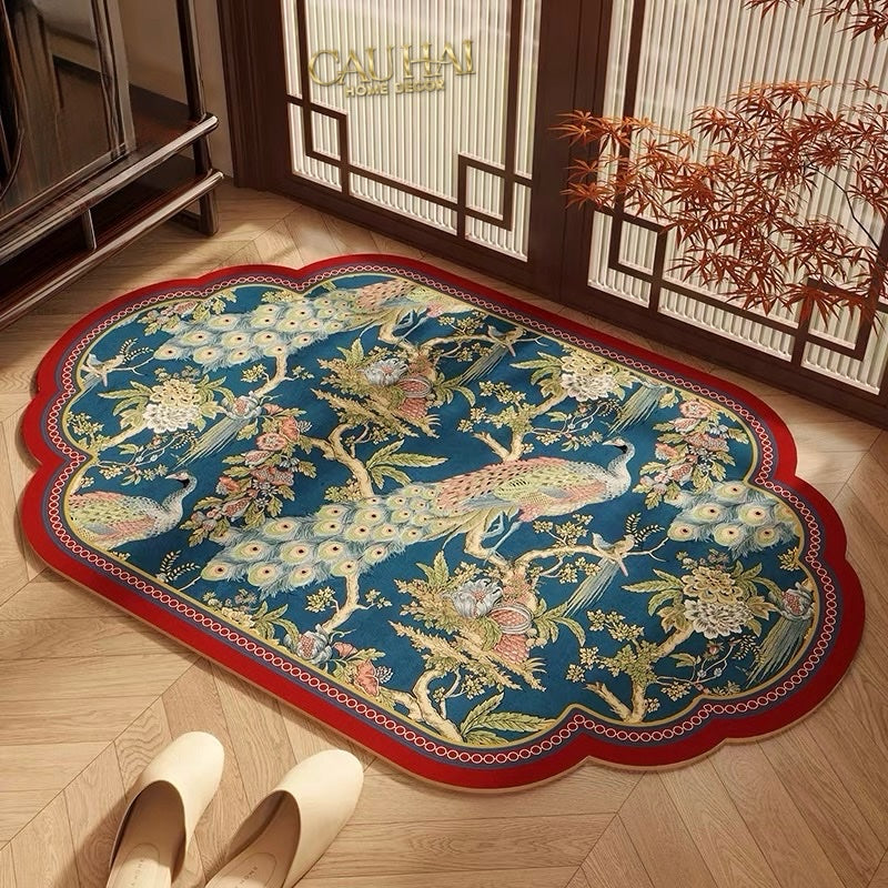 Tết Couture - Thảm Cửa Microfiber 50x75 - Song Công Phú Quý Peacock Prosperity - CẬU HAI HOME DECOR