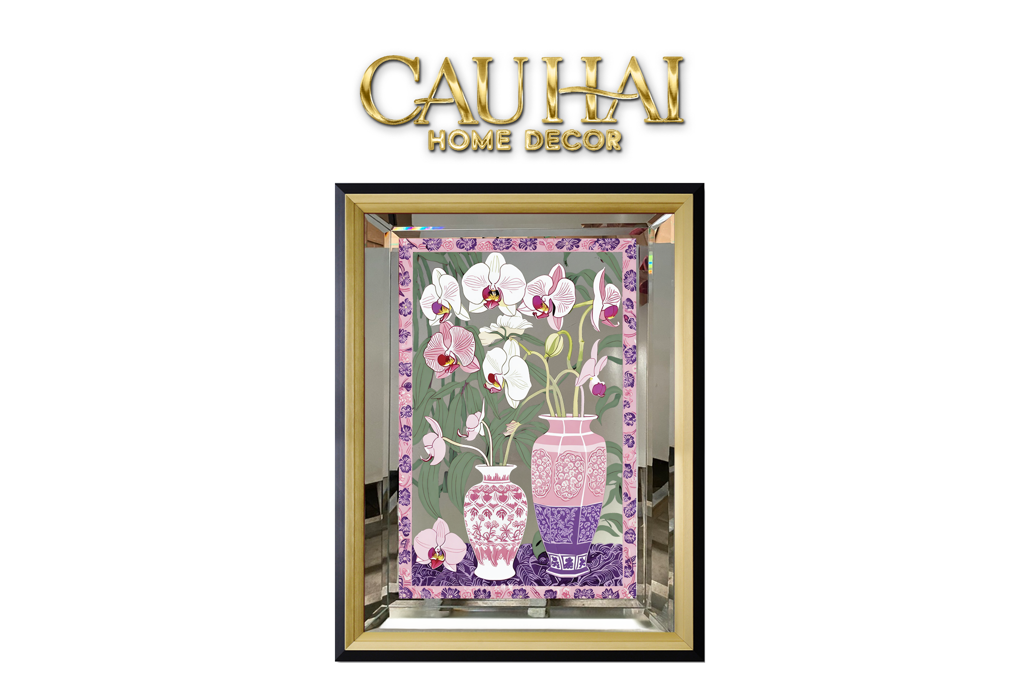 Tết Couture - Tranh Gương UV Gen5 Flora De Fortune Violet Orchidée 108x108 - CẬU HAI HOME DECOR