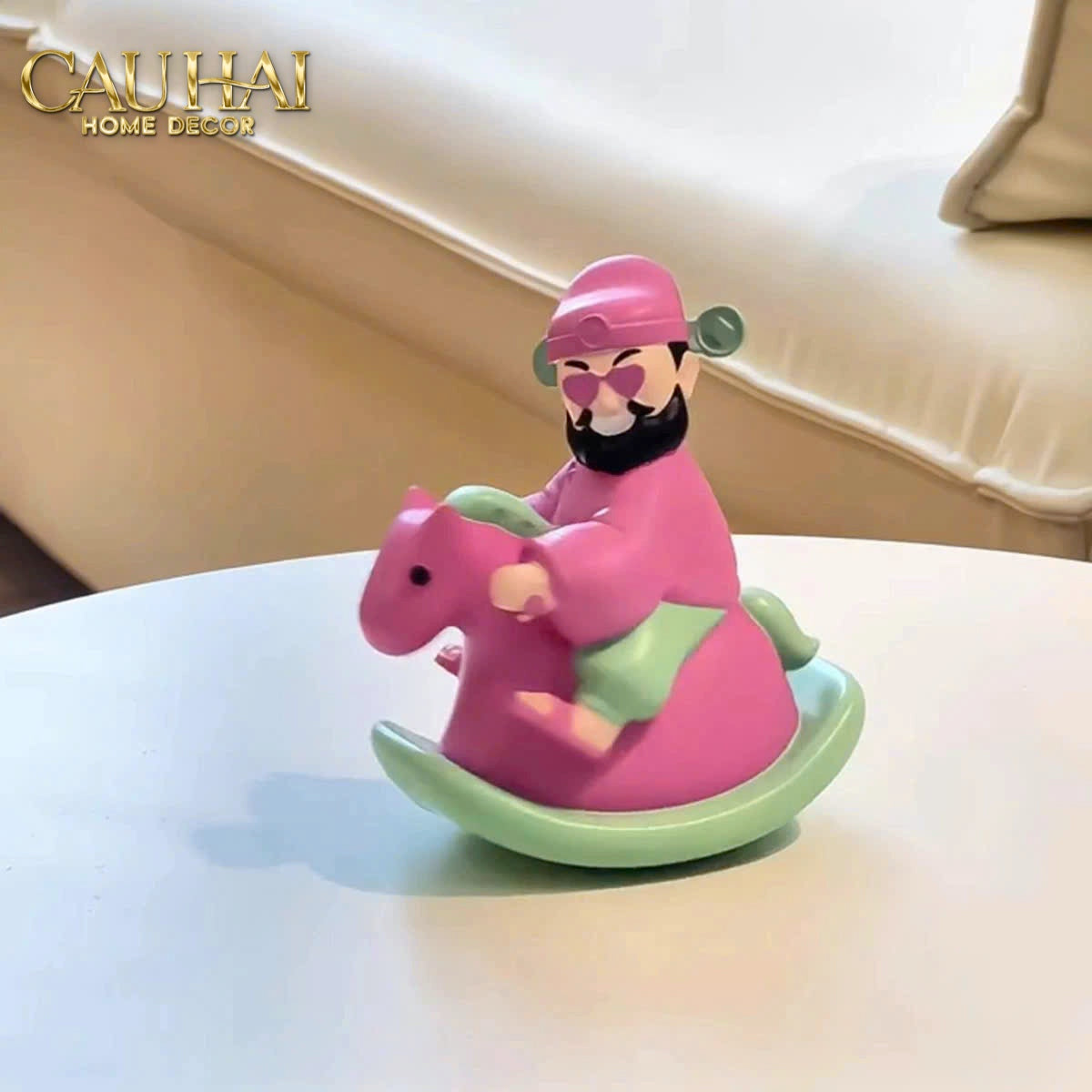 Tết Couture - Tượng Thần Tài Whimsical Wealth God Rocking Pink Horse - CẬU HAI HOME DECOR