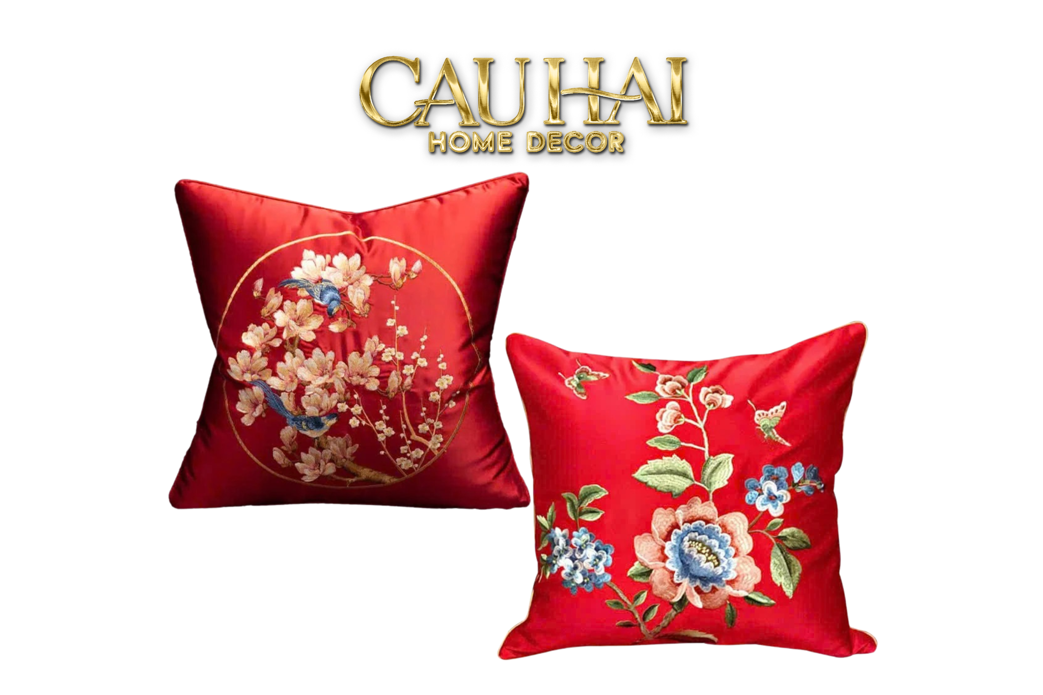 Tết Couture - Vỏ Gối Lụa Thêu Hỷ Viên Hồng Uyển 45