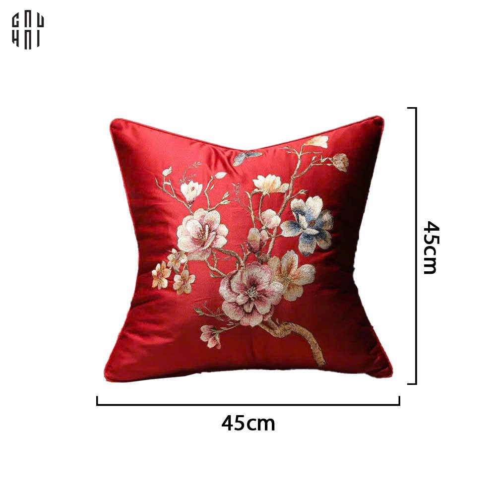 Tết Couture - Vỏ Gối Sofa Hoạ Tiết Thêu Hạnh Hoa 45X45Cm - CẬU HAI HOME DECOR
