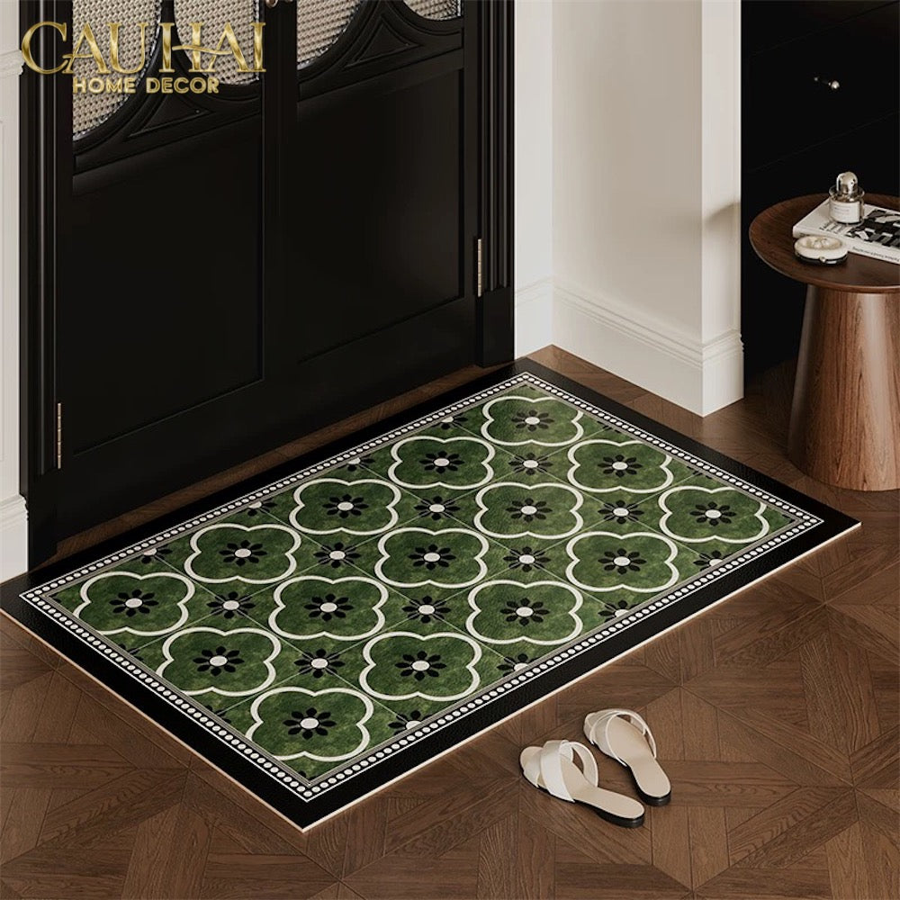 Thảm Cửa Da Cao Cấp - Water & Oil Repellent 60X90 - Olive Green Petals-THẢM CỬA-CẬU HAI HOME DECOR