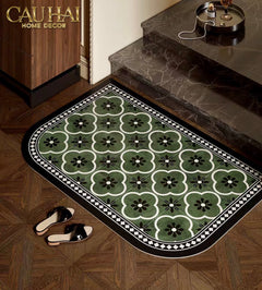 Thảm Cửa Da Cao Cấp - Water & Oil Repellent 60X90 - Olive Green Petals-THẢM CỬA-CẬU HAI HOME DECOR