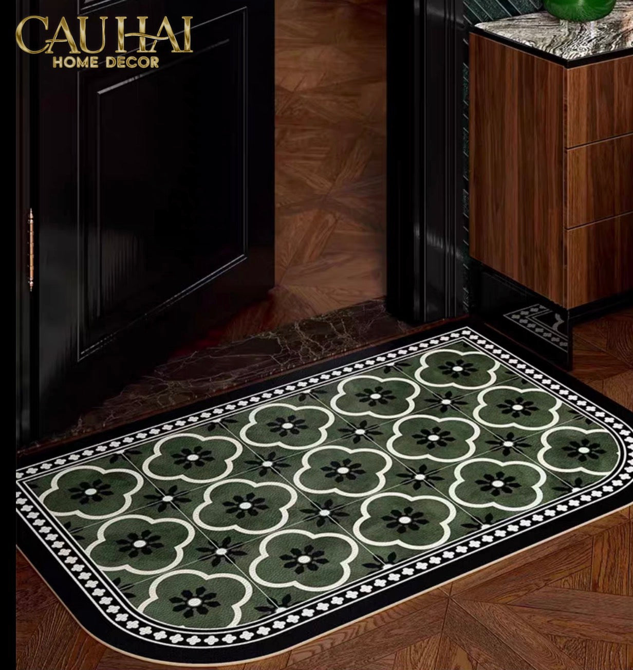 Thảm Cửa Da Cao Cấp - Water & Oil Repellent 60X90 - Olive Green Petals-THẢM CỬA-CẬU HAI HOME DECOR