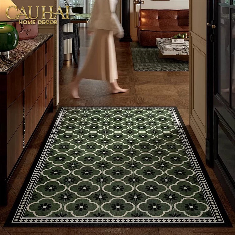 Thảm Cửa Da Cao Cấp - Water & Oil Repellent 60X90 - Olive Green Petals-THẢM CỬA-CẬU HAI HOME DECOR
