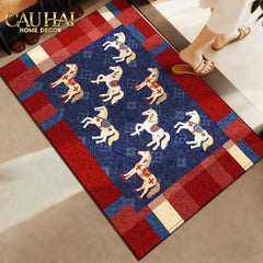 Thảm Cửa Sợi Dệt 60x90 Ngựa Hoàng Gia - Petite Équestre Royale Bleu Fleur de Monogram-THẢM CỬA-CẬU HAI HOME DECOR