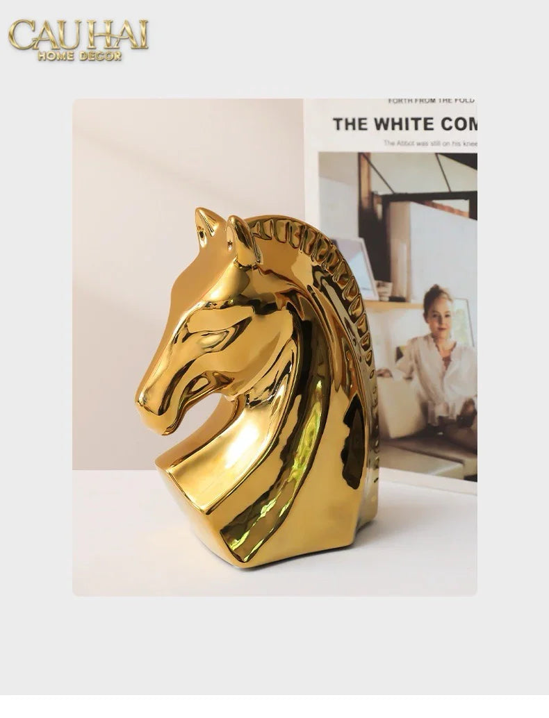 Tượng Ngựa Gilded Cheval H27 Fw25-TƯỢNG TRANG TRÍ-CẬU HAI HOME DECOR