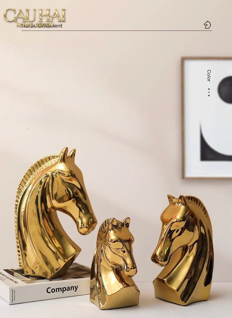 Tượng Ngựa Gilded Cheval H27 Fw25-TƯỢNG TRANG TRÍ-CẬU HAI HOME DECOR