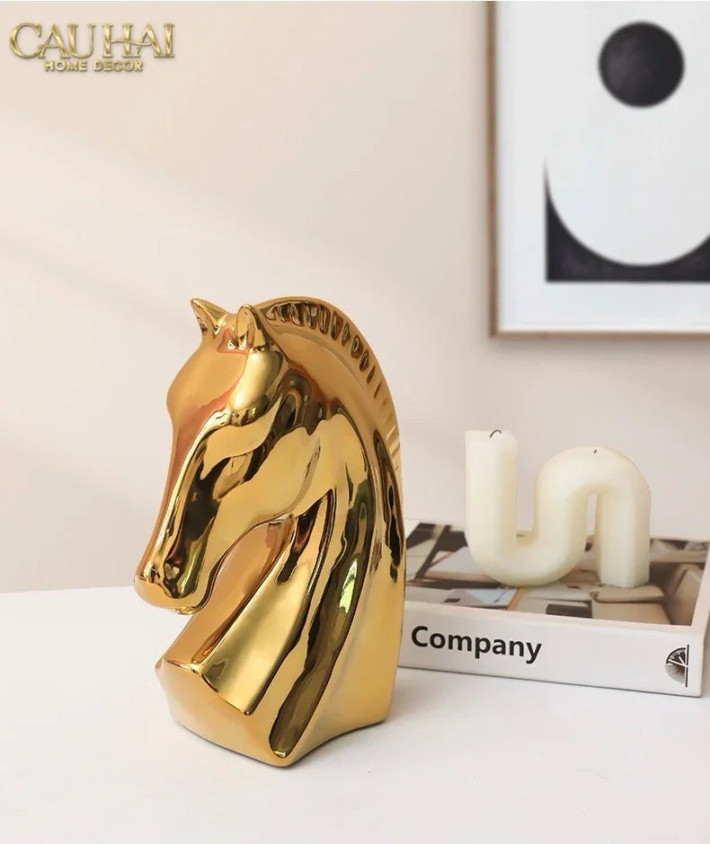 Tượng Ngựa Gilded Cheval H27 Fw25-TƯỢNG TRANG TRÍ-CẬU HAI HOME DECOR