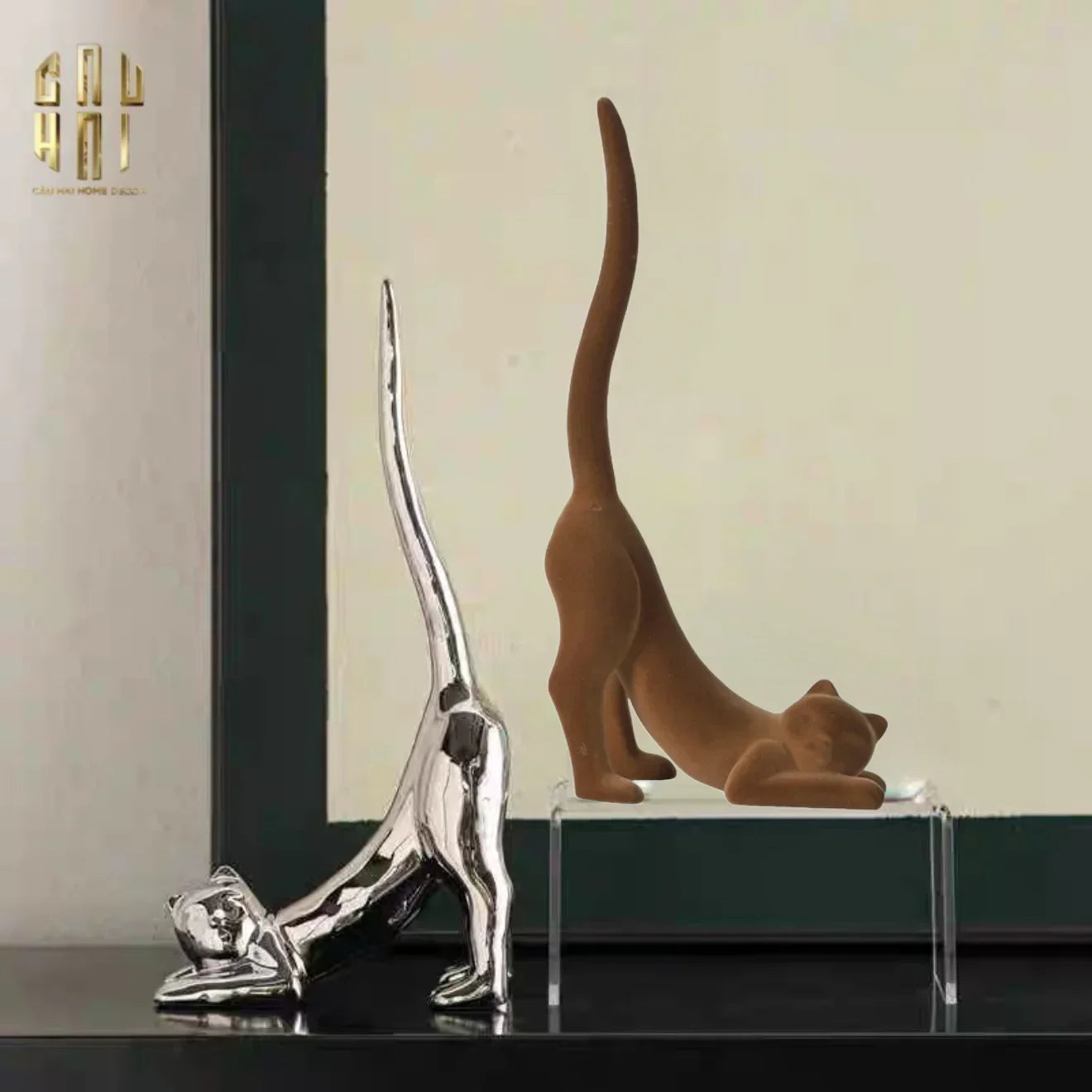 Tượng Platinum Stretchy Cat Fw25-TƯỢNG TRANG TRÍ-CẬU HAI HOME DECOR