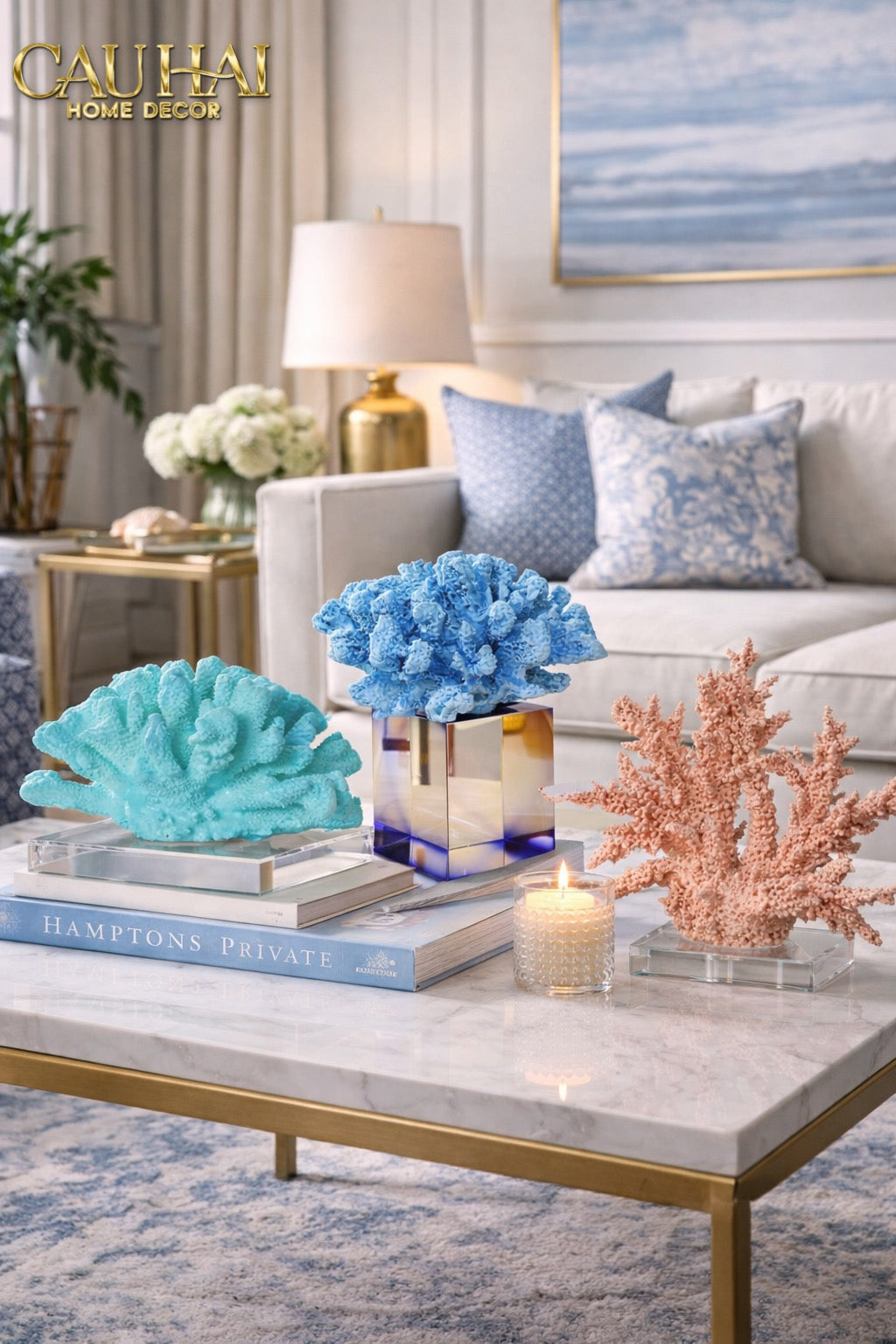 Tượng San Hô Đại Dương Blue Cristalleries Nautical Azure Coral Sculptures 15x20-TƯỢNG TRANG TRÍ-CẬU HAI HOME DECOR