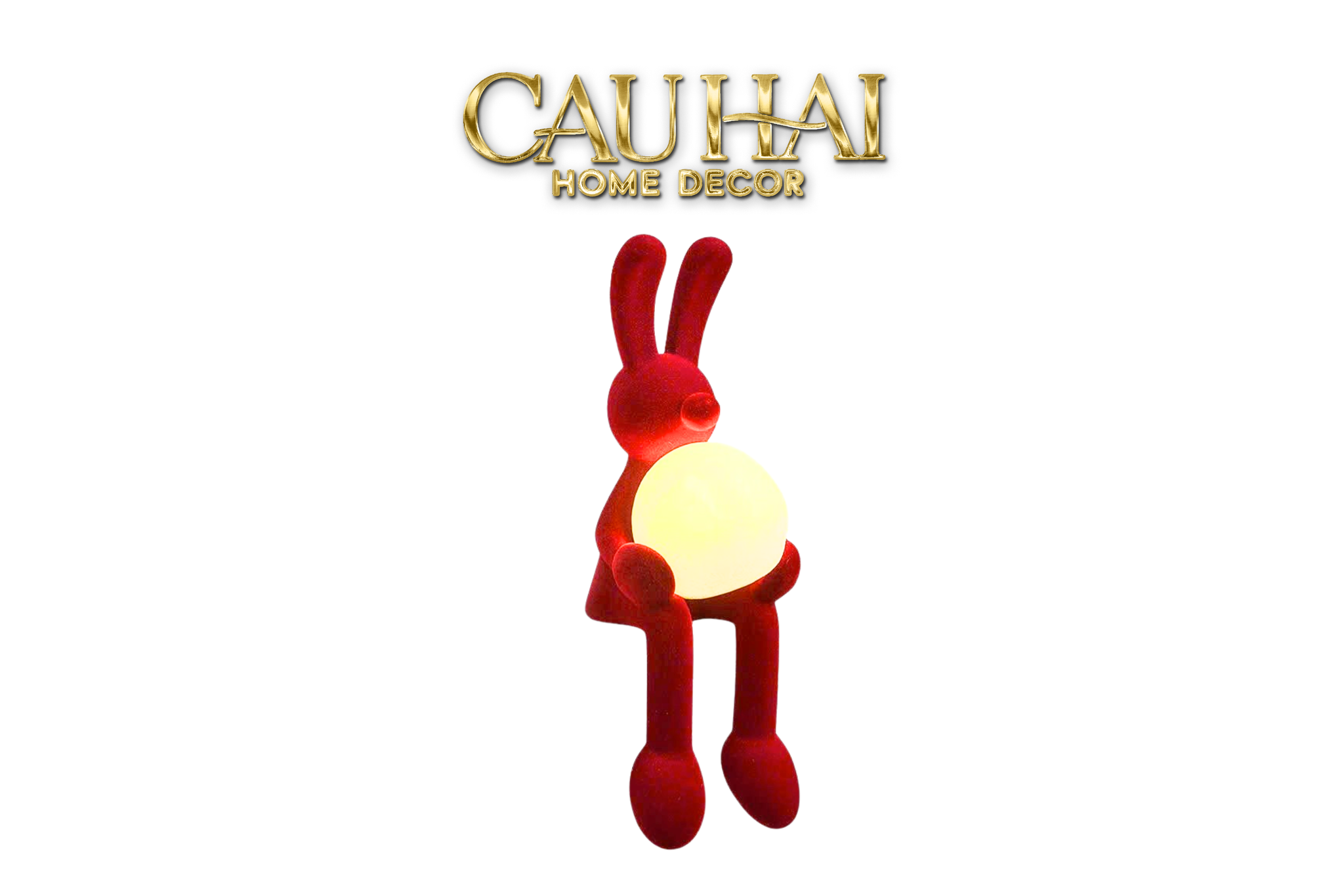 Tượng Thỏ Nhung Đỏ Moonlight Rouge Velour  Lapin Sculpture Lamp 8.5x26.5