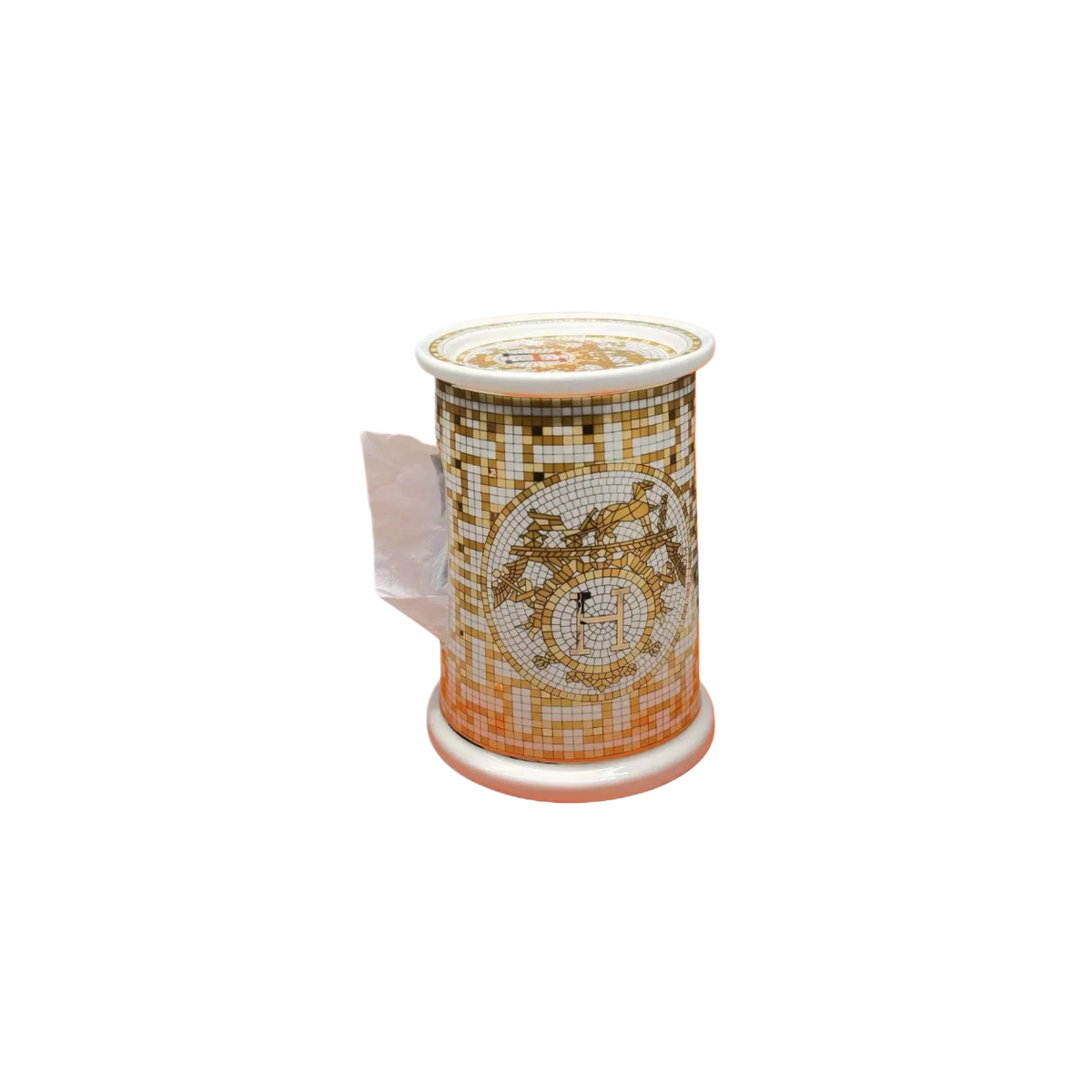 Maison Couture - Ceramic Tissue Box - Mosaic Équestre Porcelain Cylinder