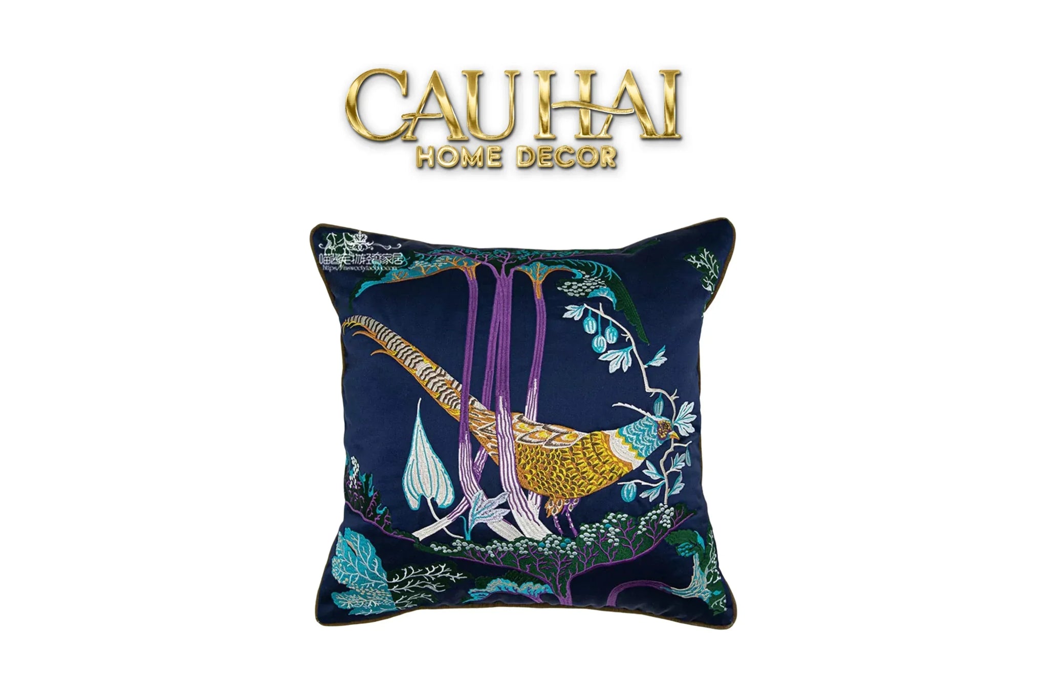 Vỏ Gối Lụa Thêu 3D Hoàng Điểu Tứ Quý - Minh Hoàng 45-vỏ gối-CẬU HAI HOME DECOR