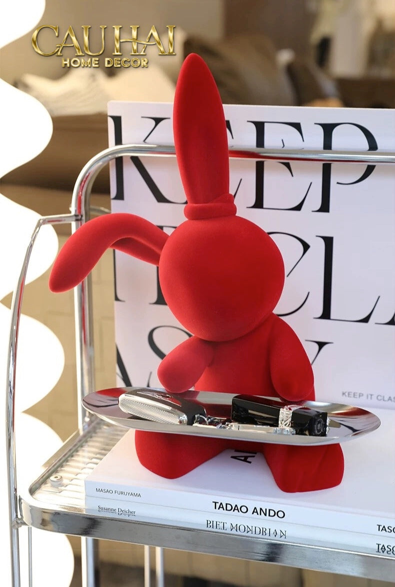 FÊTES COUTURE - TƯỢNG THỎ FIGURINE ROUGE VELOUR JOLI LAPIN H30-CẬU HAI HOME DECOR