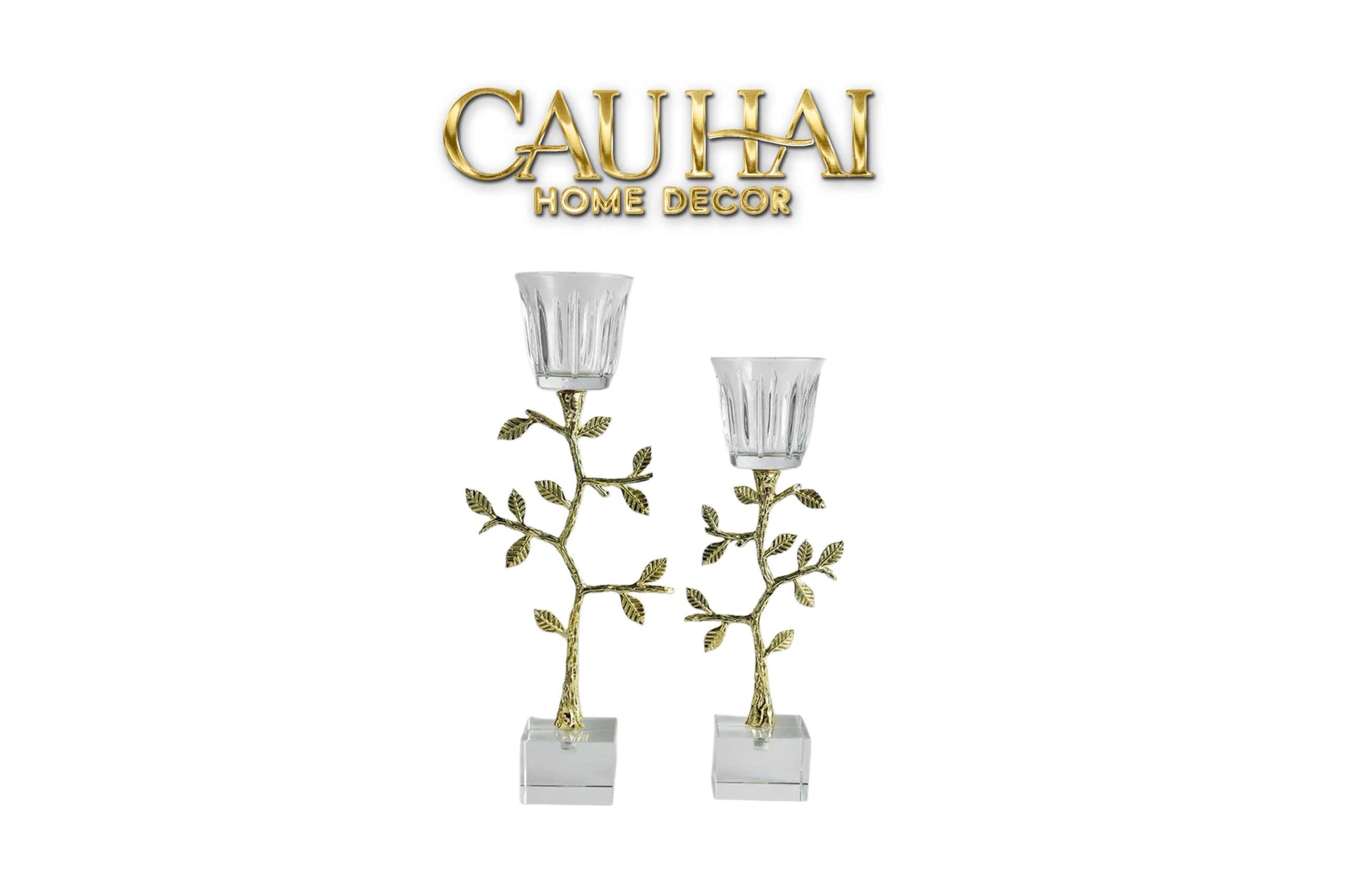 Home Couture - Set 2 Đế Nến Pha Lê Aurum Branche Spéciale Édition H33/40-CẬU HAI HOME DECOR