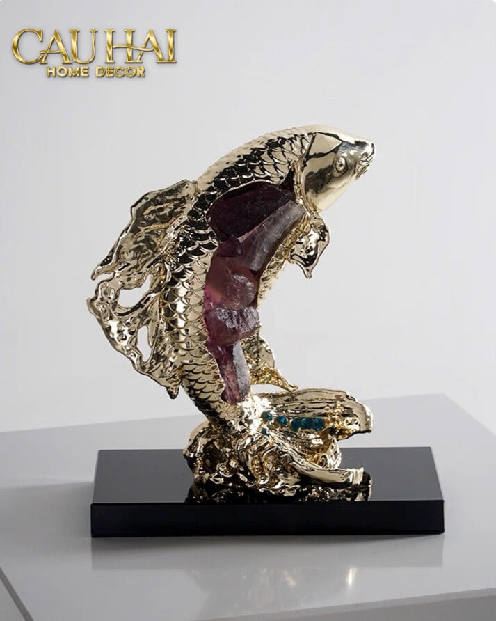 HOME COUTURE - TƯỢNG ĐỒNG CÁ CHÉP ROYALE AMETHYST DRAGON ASCEND H22 - CẬU HAI HOME DECOR